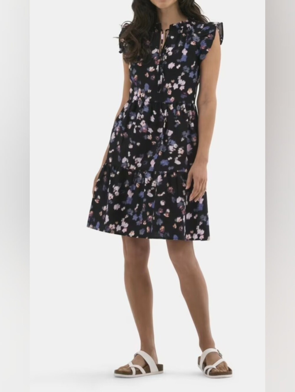Time and Tru Black Floral Tie-Neck Mini Dress